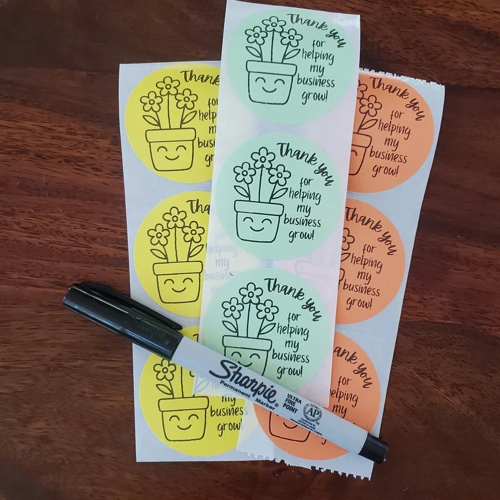 3/$15 Thank You Stickers 2” Round Mint Yellow Peach Packaging Labels Set of 50